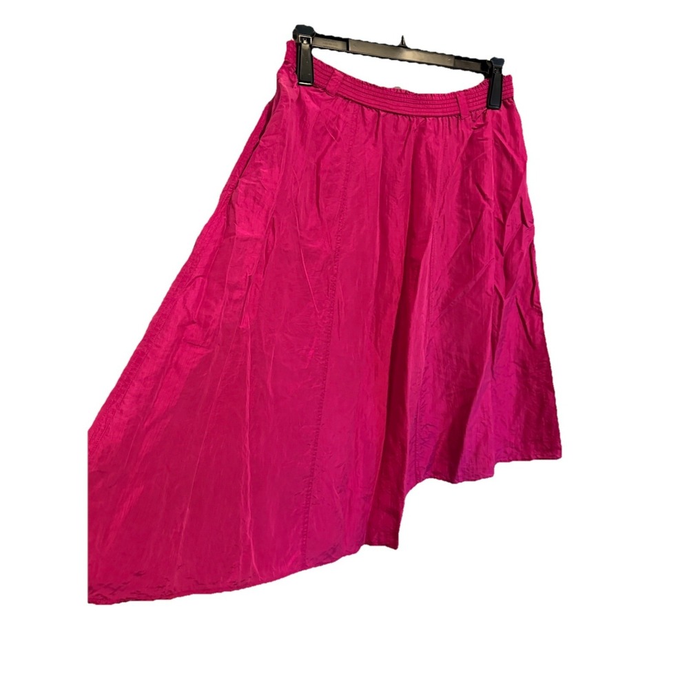 Vtg Diane Gilman Women 100% silk  integrated smocked‎ waistband L Hot Pink Midi